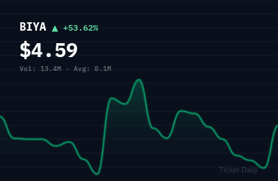 BIYA stock price chart showing +53.6% change